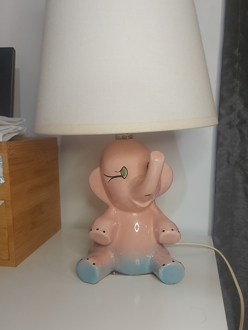 Vintage Pink Elephant Ceramic Lamp - Baby Elephant
